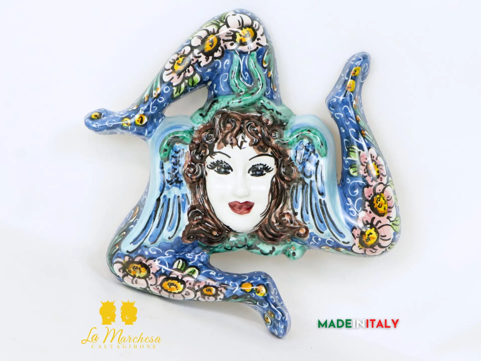 Trinacria Decorata in Ceramica di Caltagirone 22cm - Vari Decori