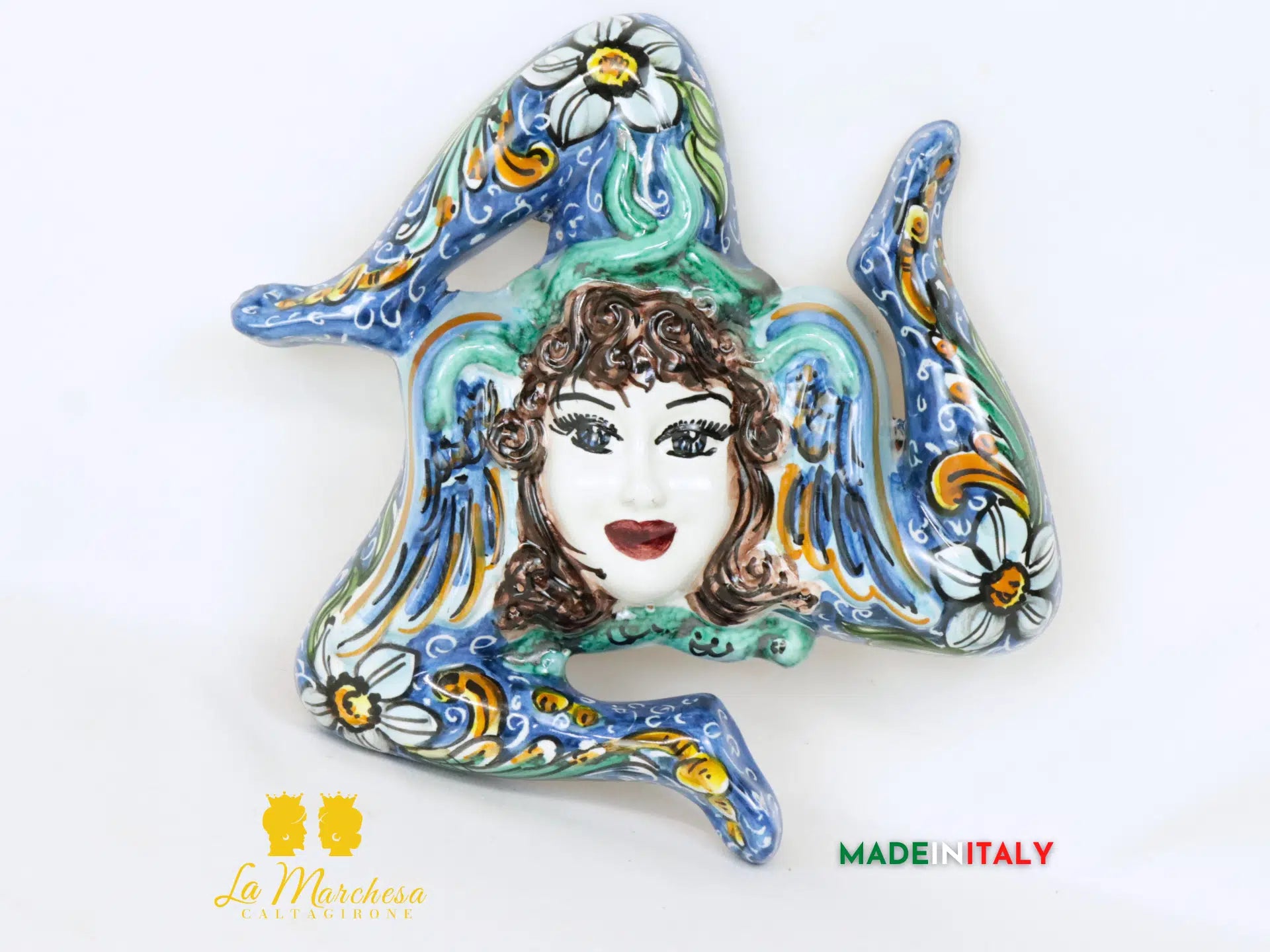 Trinacria Decorata in Ceramica di Caltagirone 22cm - Vari Decori