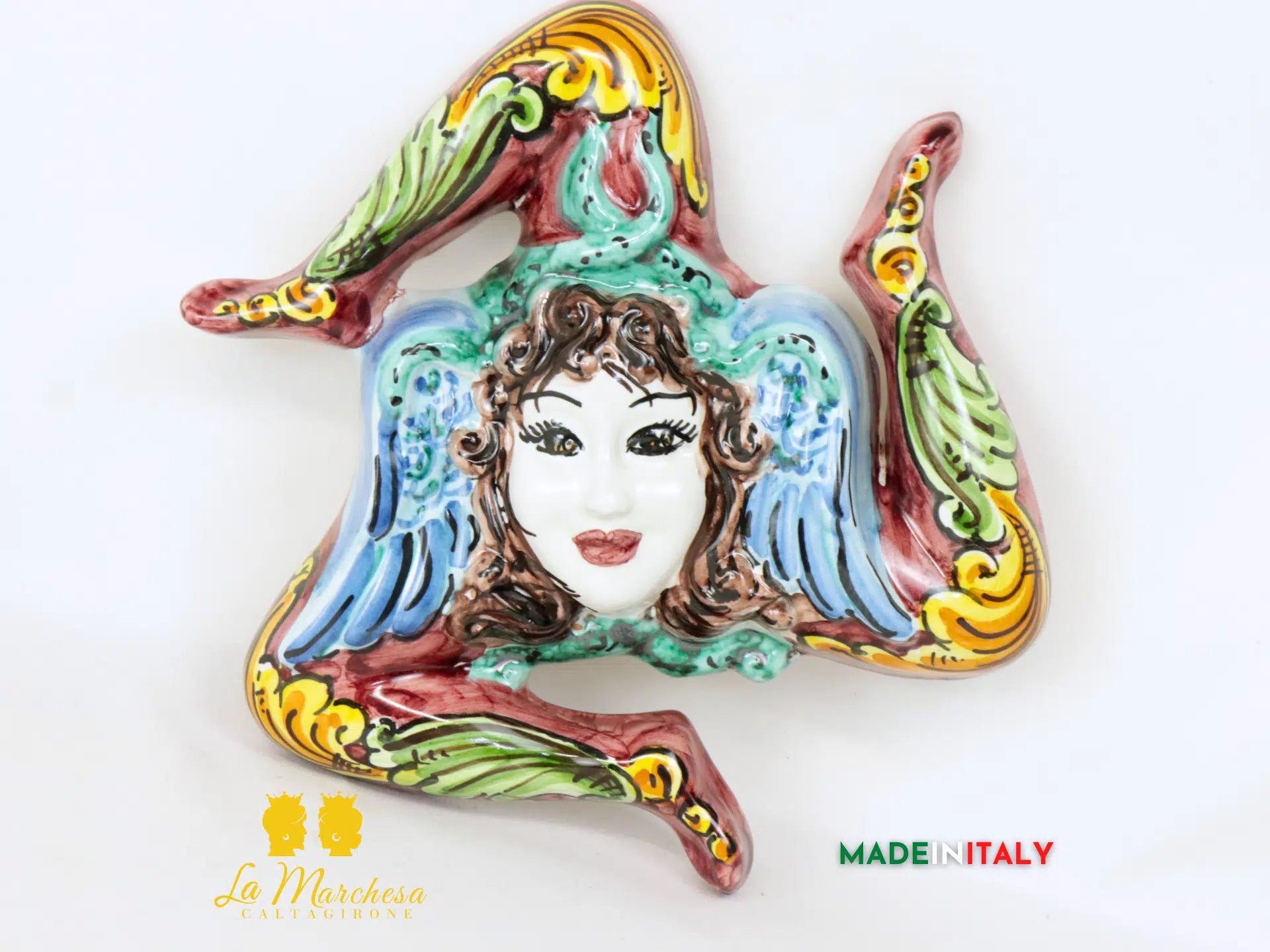 Trinacria Decorata in Ceramica di Caltagirone 22cm - Vari Decori