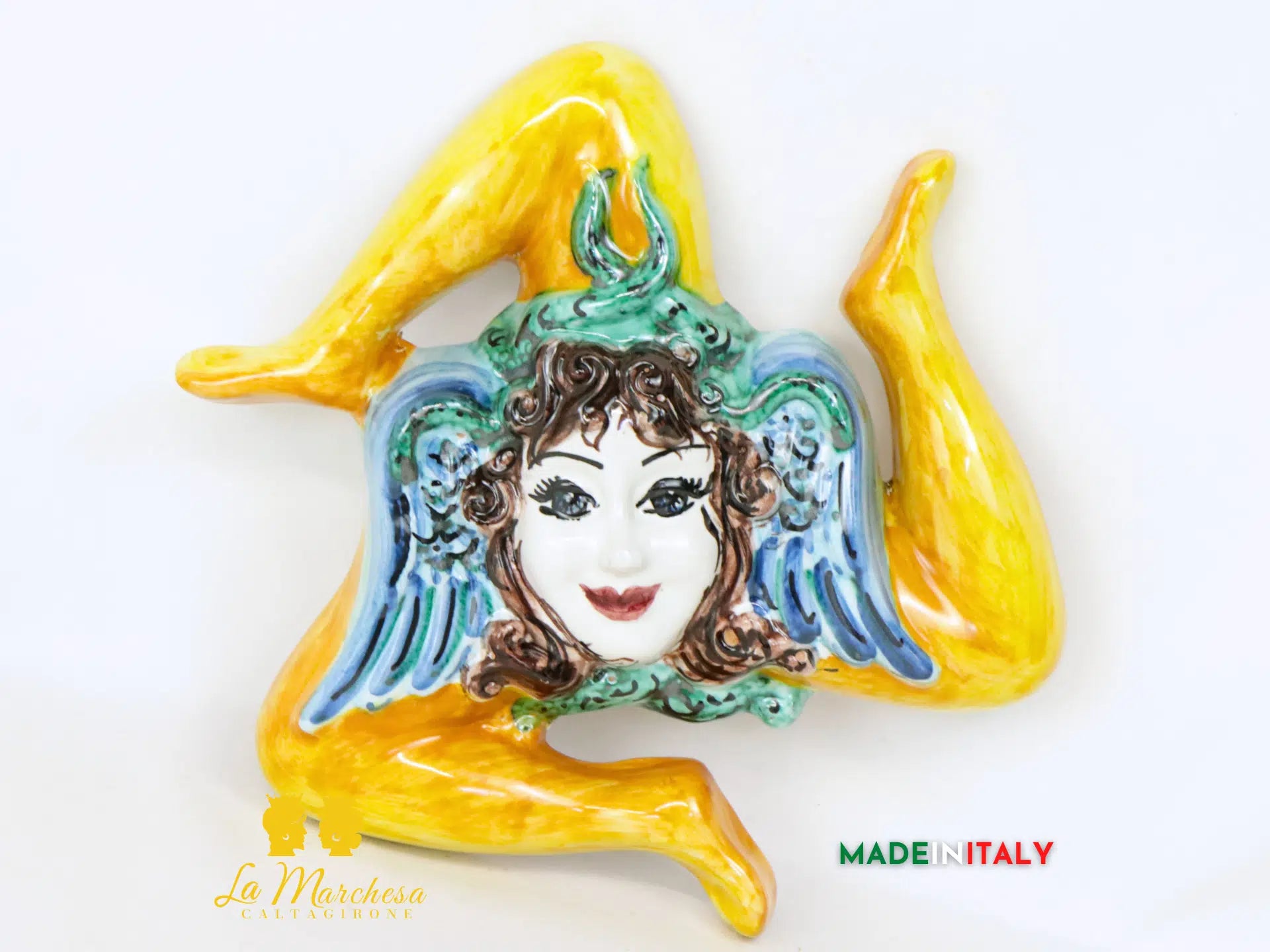 Trinacria Decorata in Ceramica di Caltagirone 22cm - Vari Decori