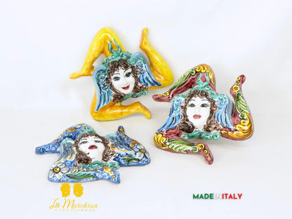 Trinacria Decorata in Ceramica di Caltagirone 22cm - Vari Decori