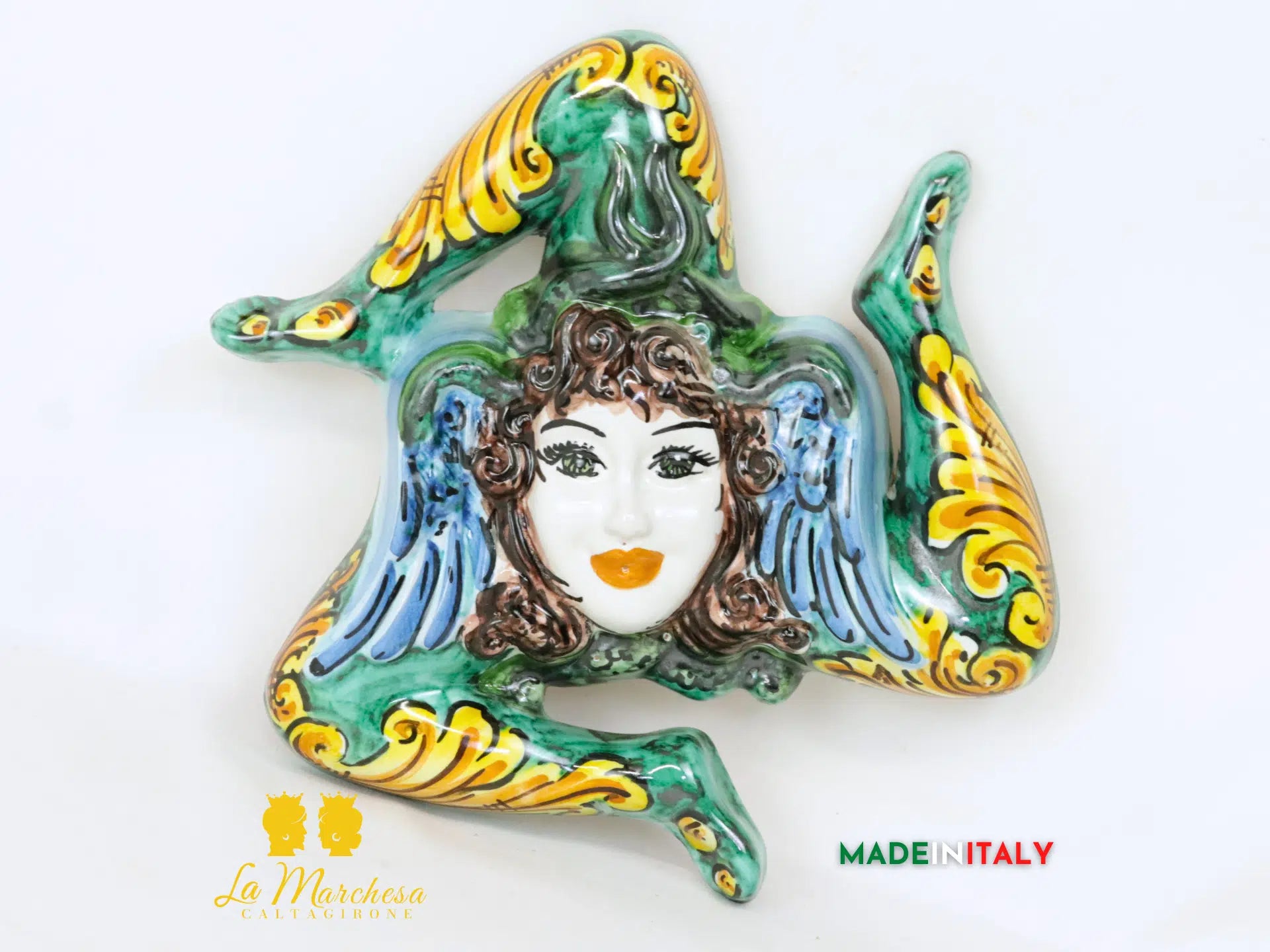 Trinacria Decorata in Ceramica di Caltagirone 22cm - Vari Decori