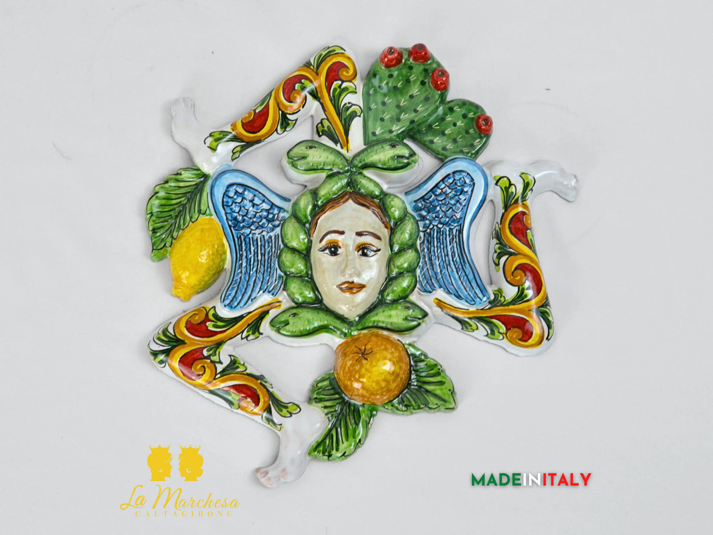 Trinacria Frutta Decorata in Ceramica di Caltagirone 30cm