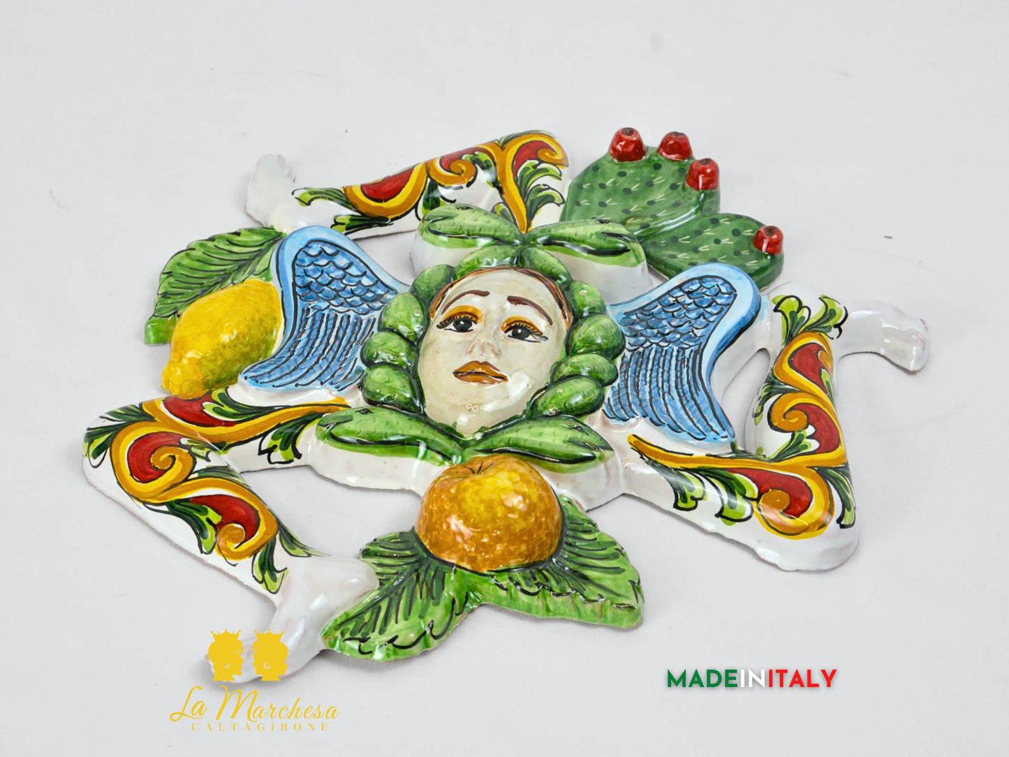 Trinacria Frutta Decorata in Ceramica di Caltagirone 30cm