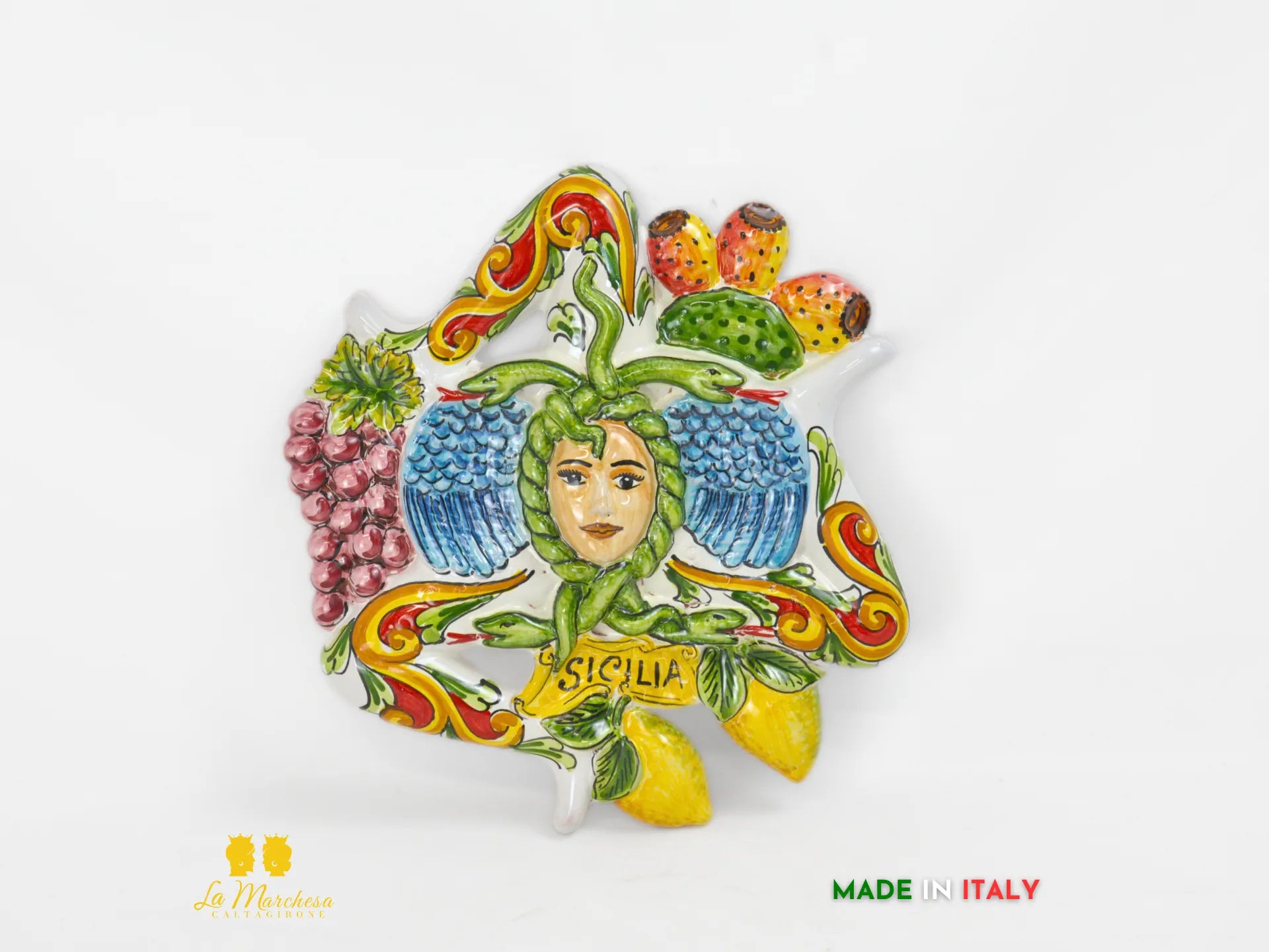 Trinacria in Ceramica di Caltagirone decorazione da Parete 28cm