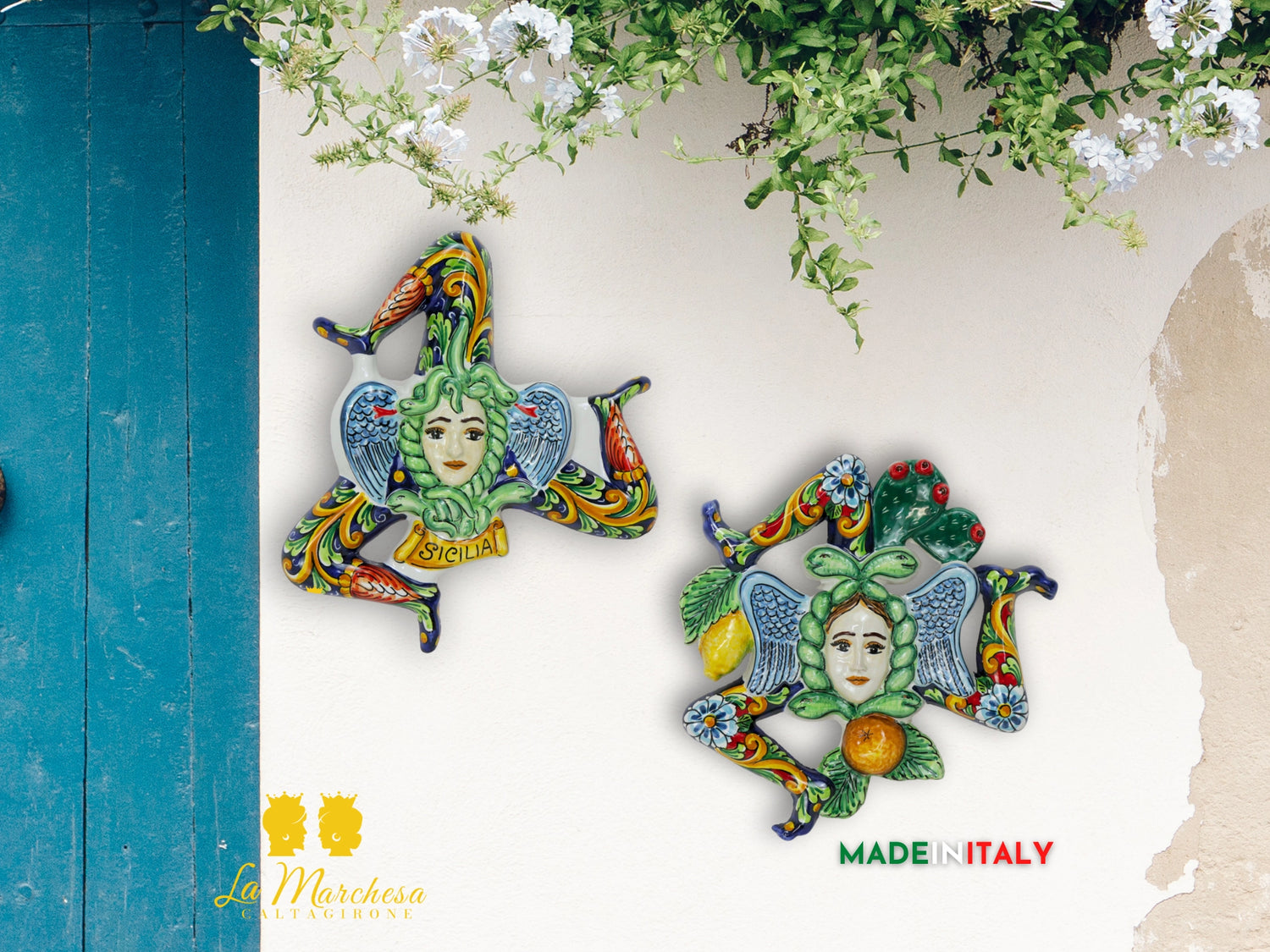 Trinacria Decorata in Ceramica di Caltagirone 33cm - Vari Modelli