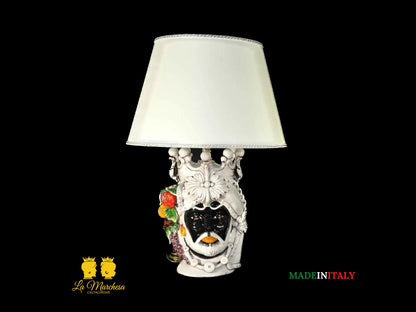 Lampada Teste di Moro ceramica Caltagirone lume fumè frutta h36