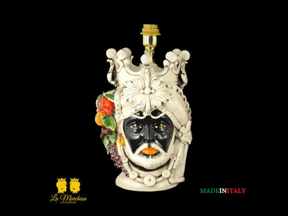Lampada Teste di Moro ceramica Caltagirone lume fumè frutta h36