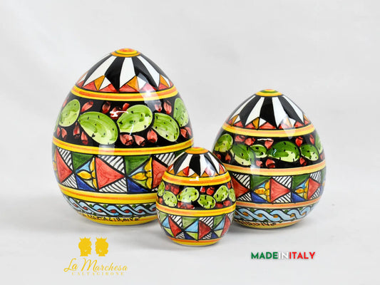 Uova in Ceramica di Caltagirone con Decoro Carretto Siciliano