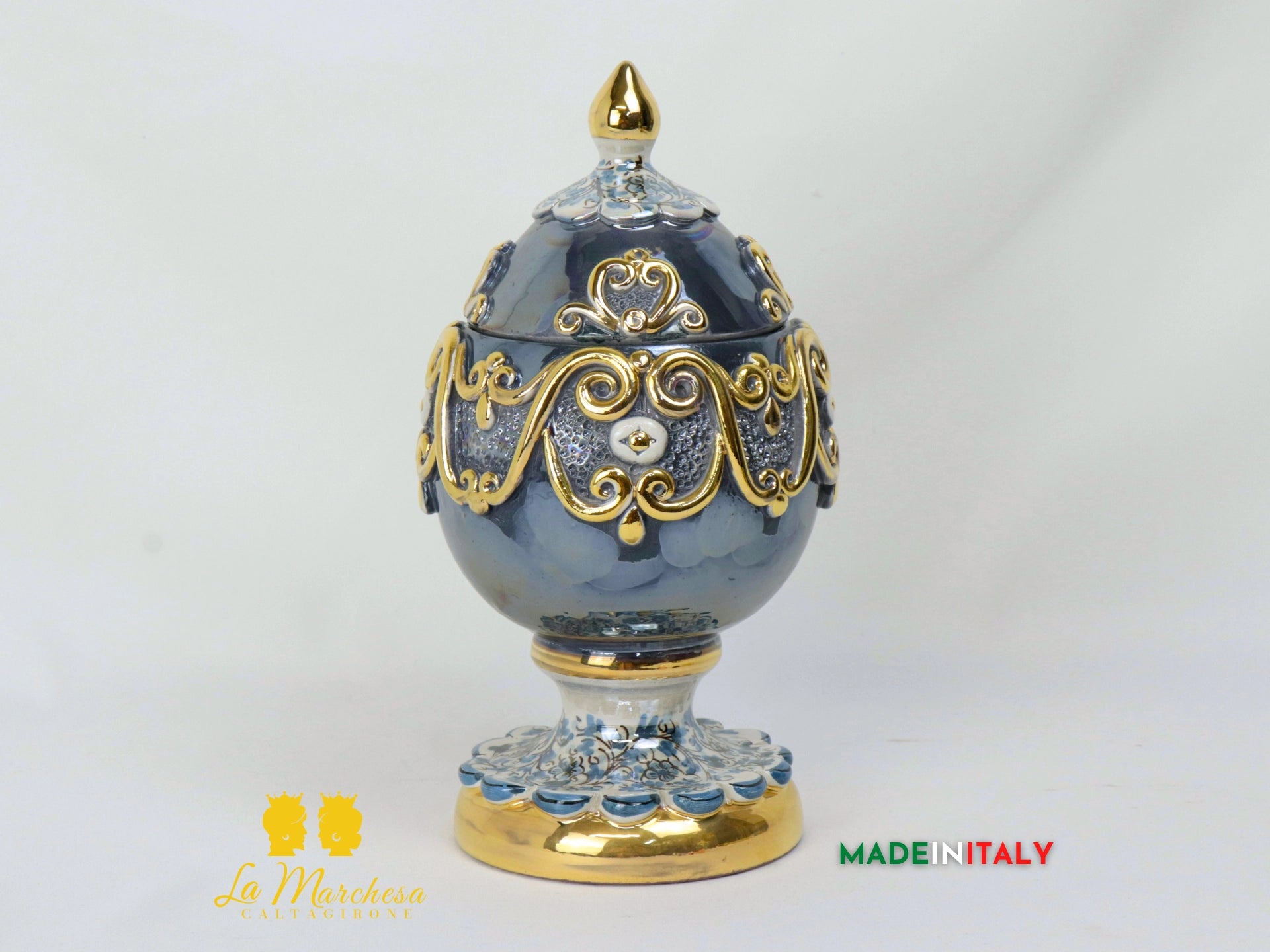 Uovo decorato in Ceramica di Caltagirone Oro, Platino e madreperla - Vari Modelli