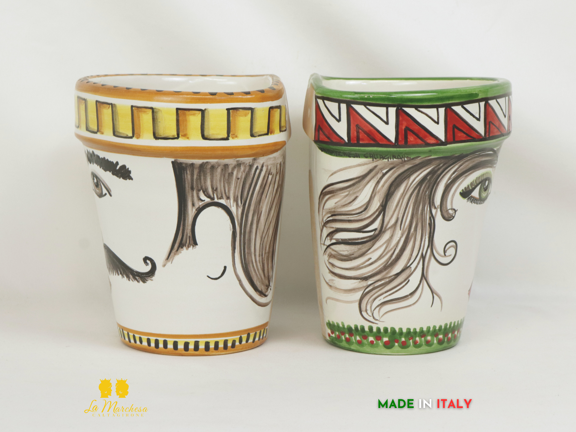 Vasi da parete in ceramica di Caltagirone disegno Testa d22