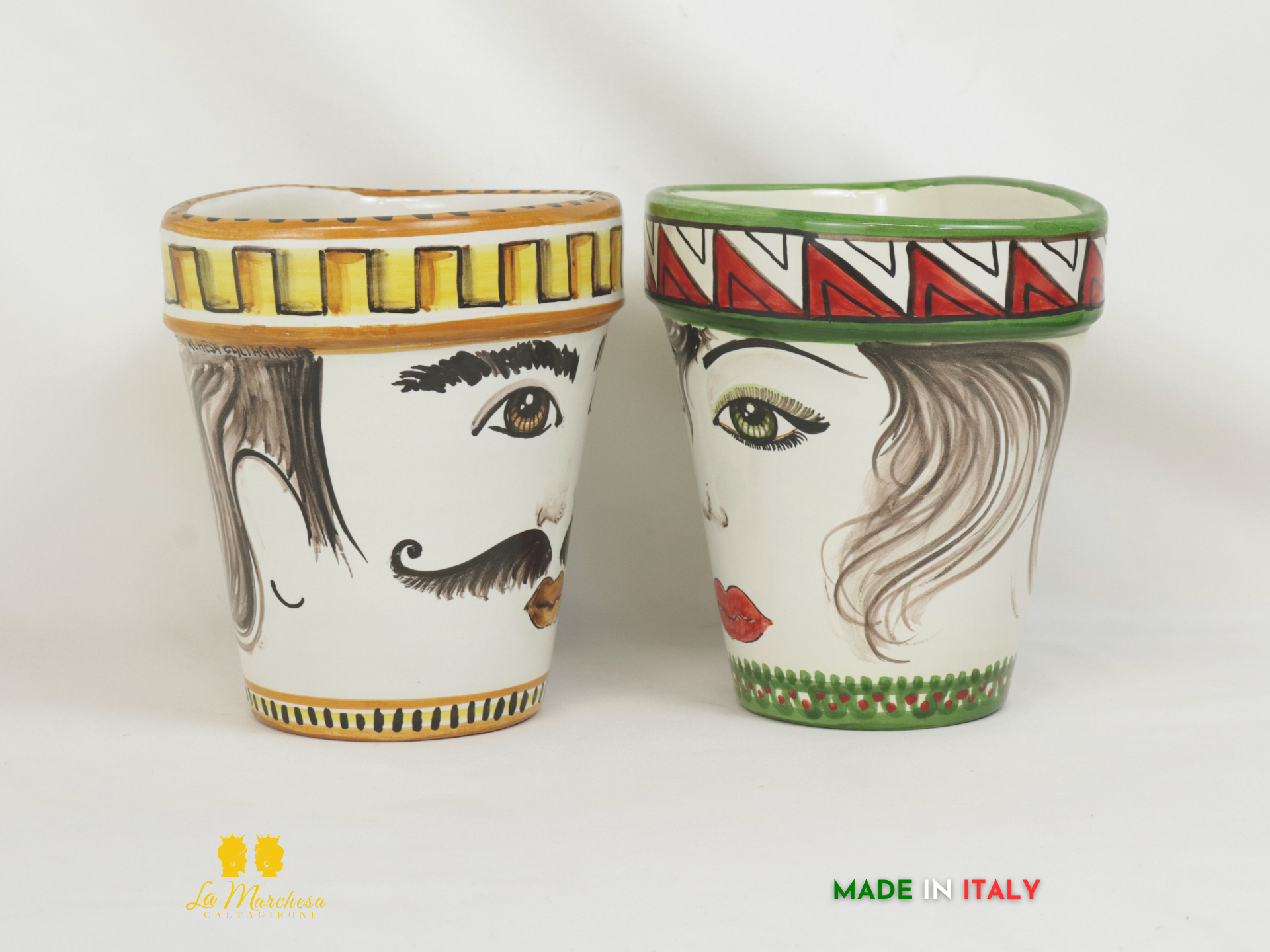 Vasi da parete in ceramica di Caltagirone disegno Testa d22