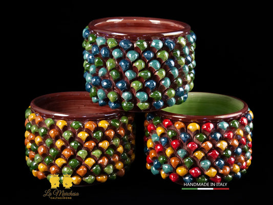 Portavaso chicchi Pigna in Ceramica di Caltagirone multicolor L20cm