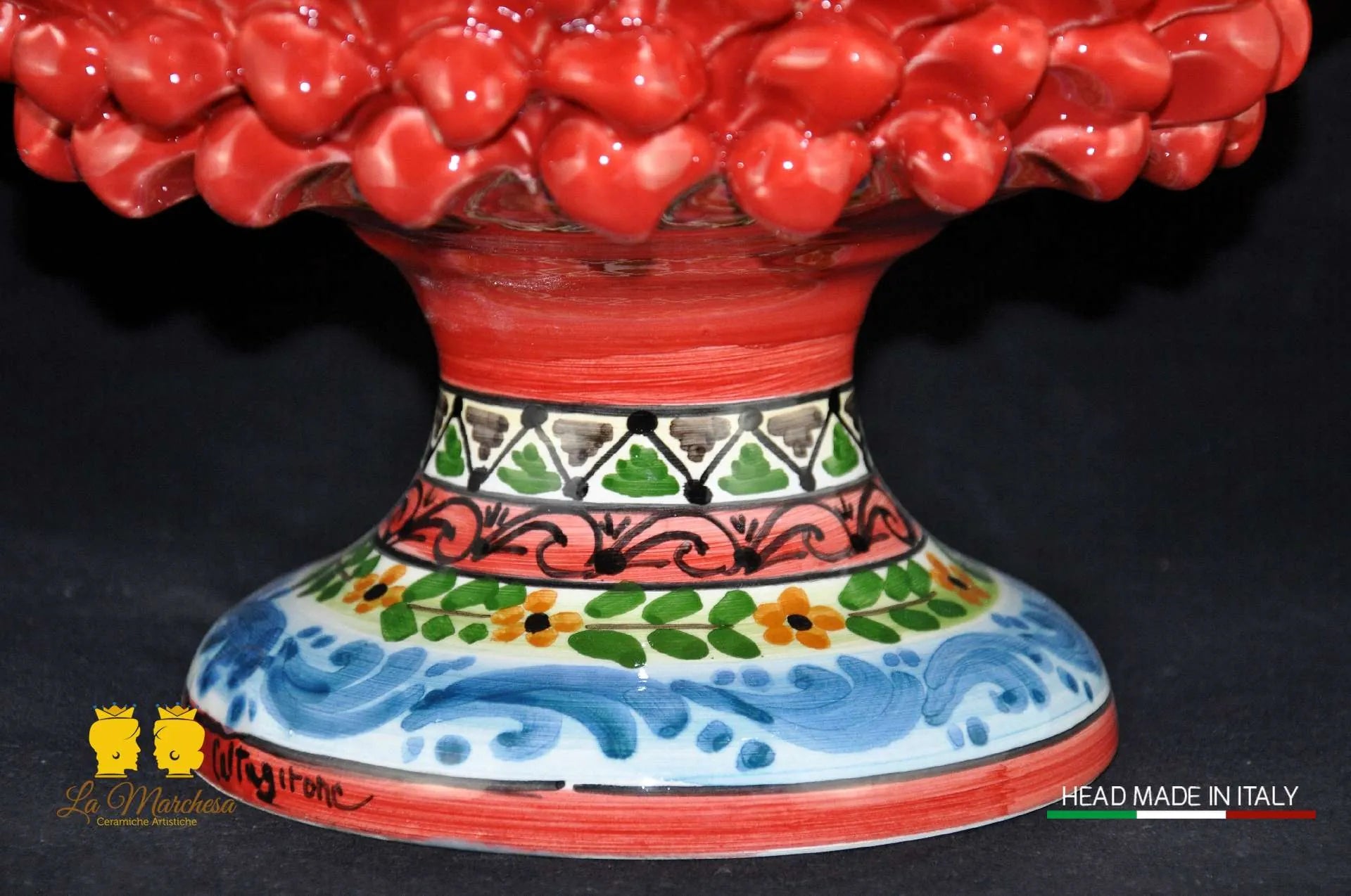 Portavaso Pigna in ceramica di Caltagirone Rosso h26