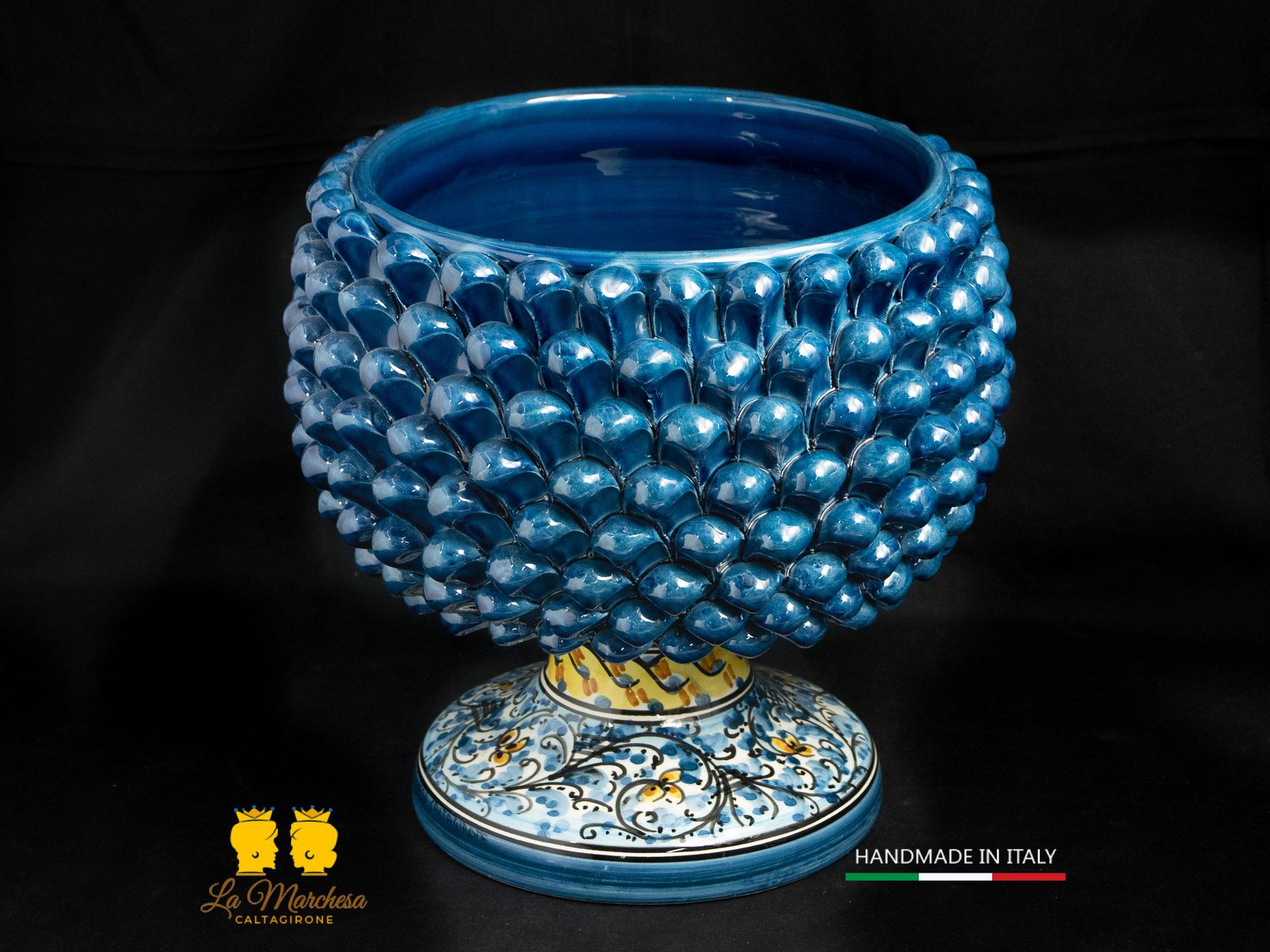 Portavaso Pigna Siciliana Ceramica di Caltagirone blu antico 600 cm25