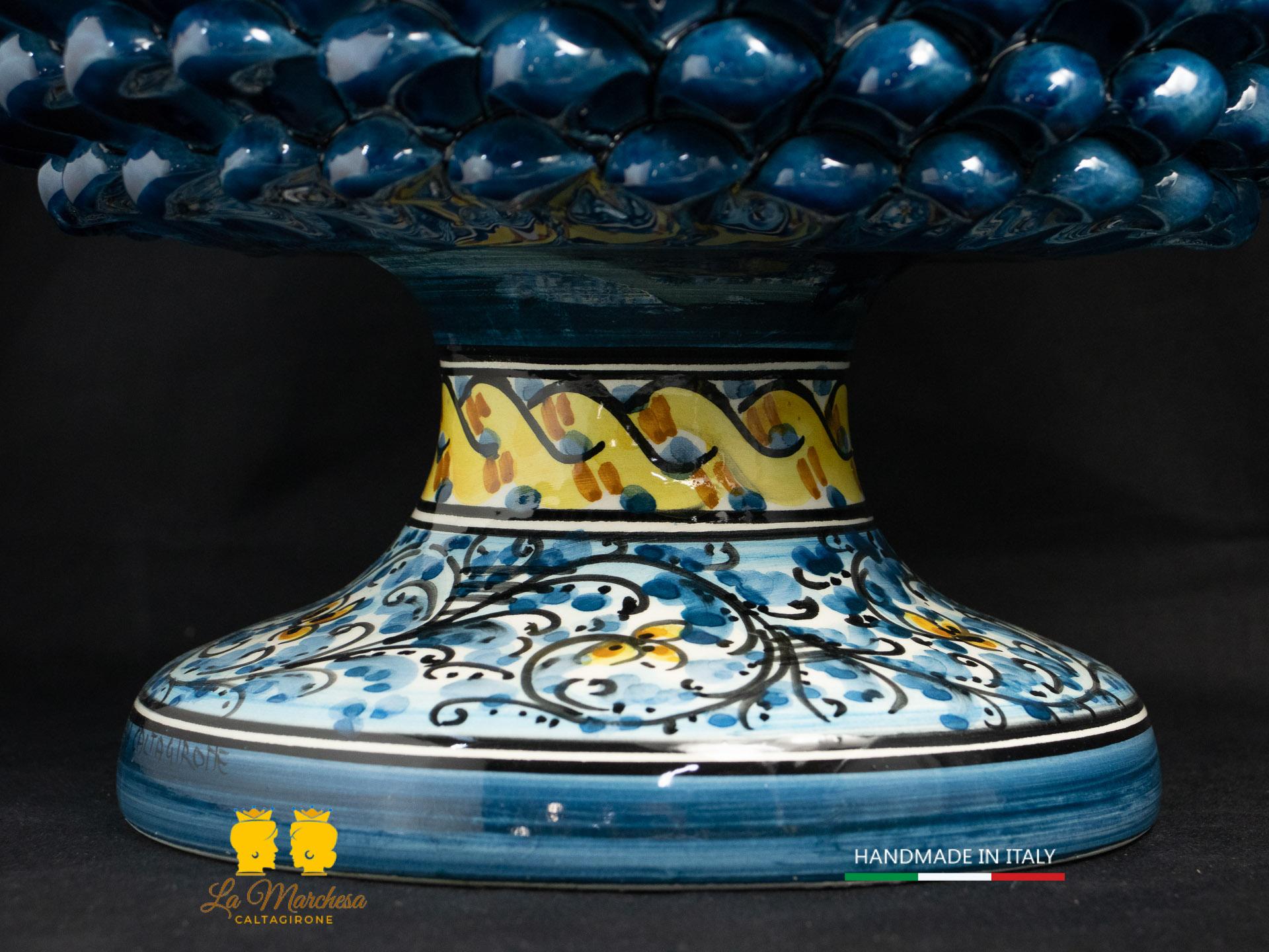 Portavaso mezza Pigna Siciliana Ceramica di Caltagirone blu antico 600 h29