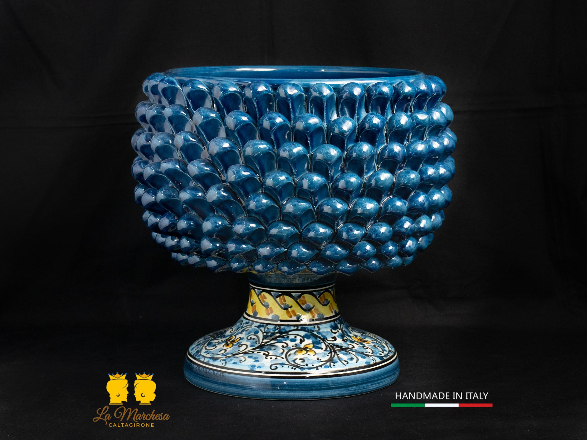 Portavaso mezza Pigna Siciliana Ceramica di Caltagirone blu antico 600 h29