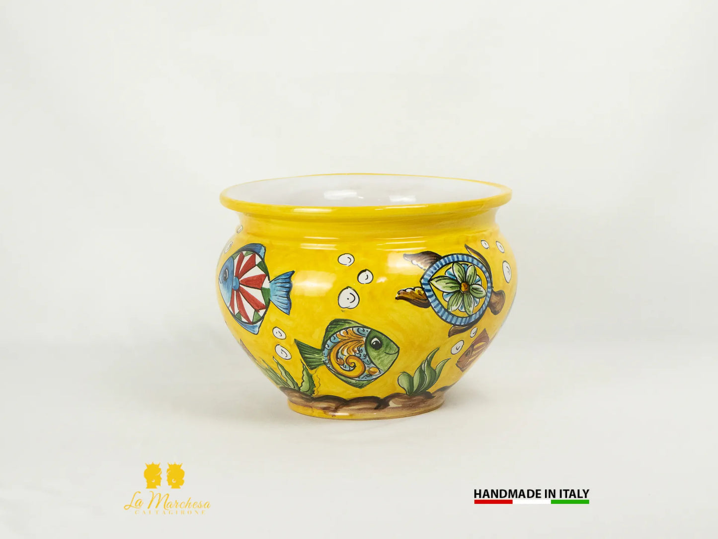 Vaso decorato in Ceramica di Caltagirone pesci - Varie Misure