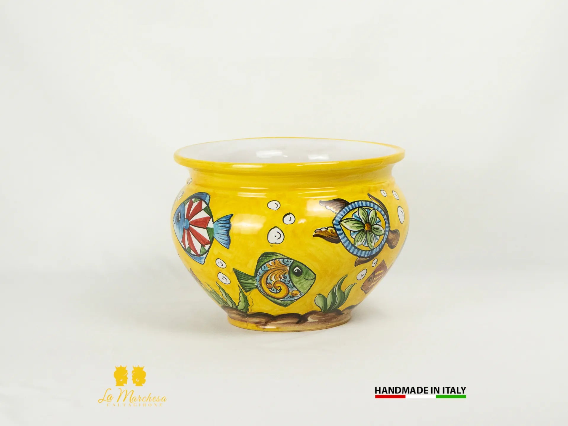 Vaso decorato in Ceramica di Caltagirone pesci - Varie Misure