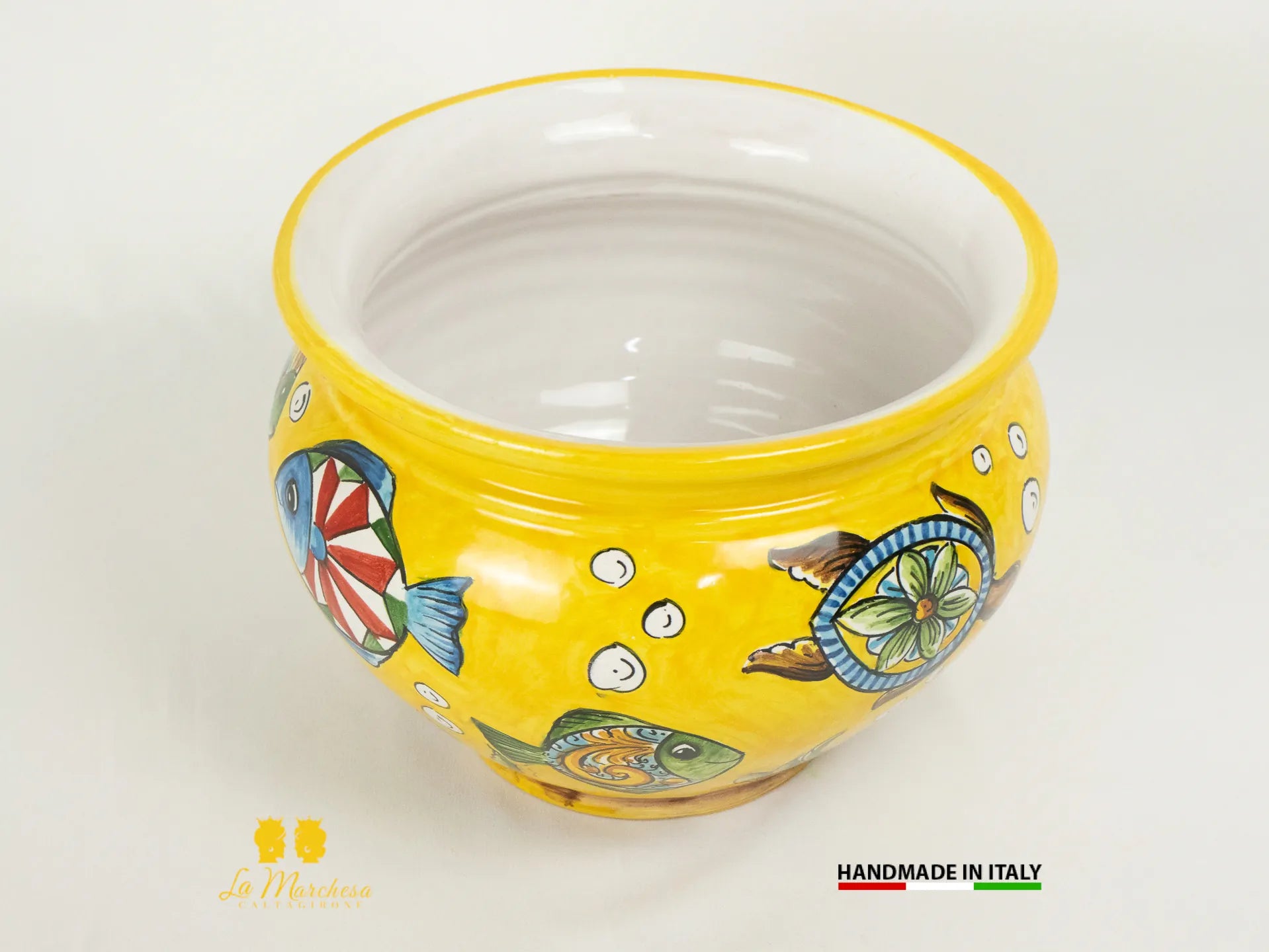 Vaso decorato in Ceramica di Caltagirone pesci - Varie Misure