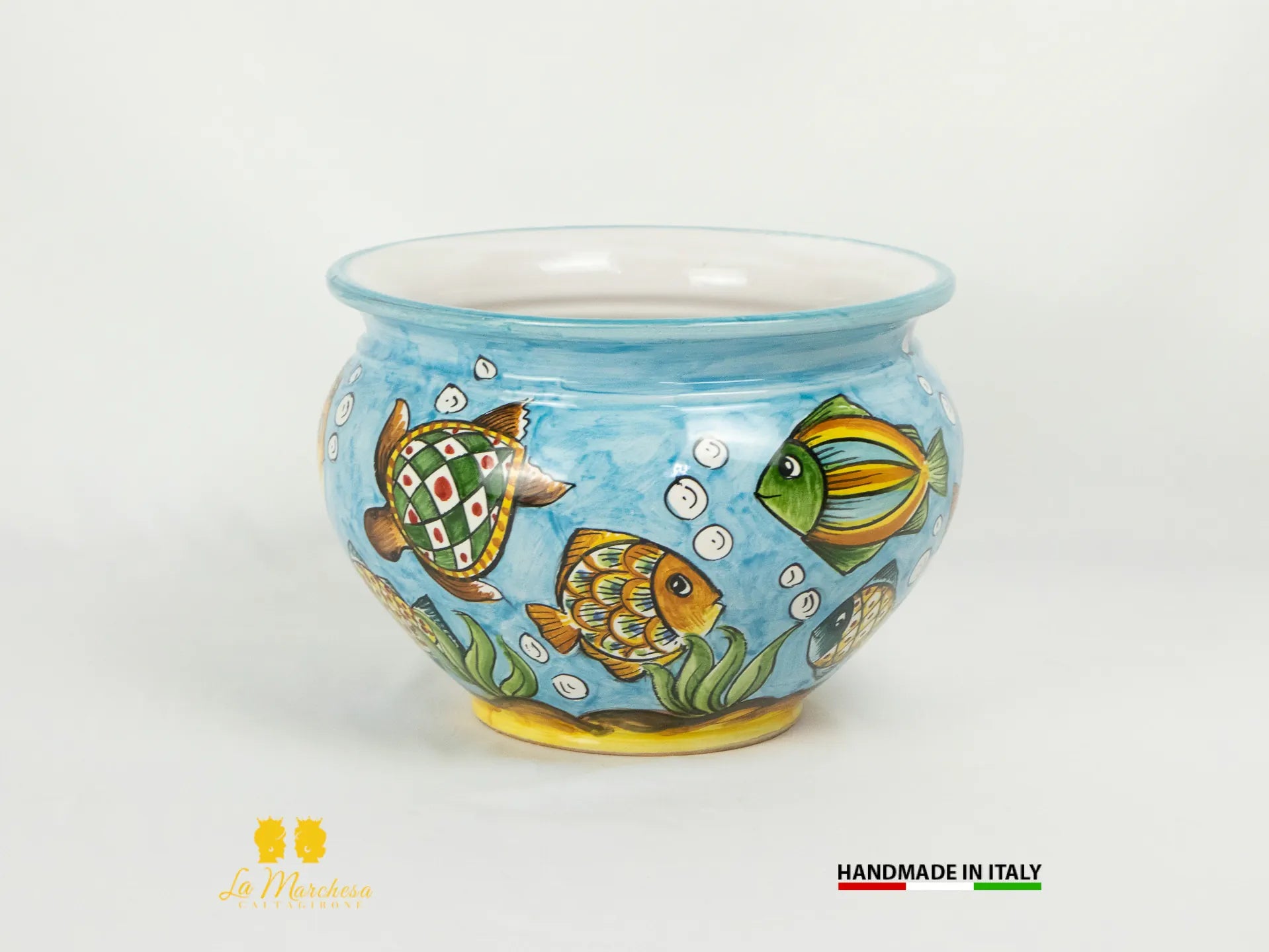 Vaso decorato in Ceramica di Caltagirone pesci - Varie Misure