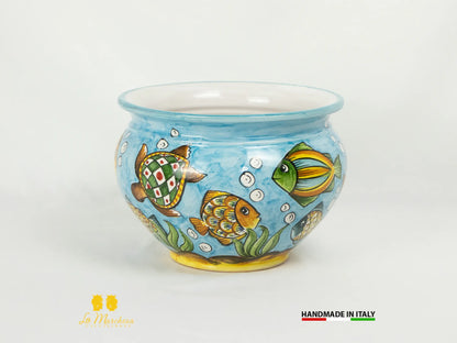 Vaso decorato in Ceramica di Caltagirone pesci - Varie Misure