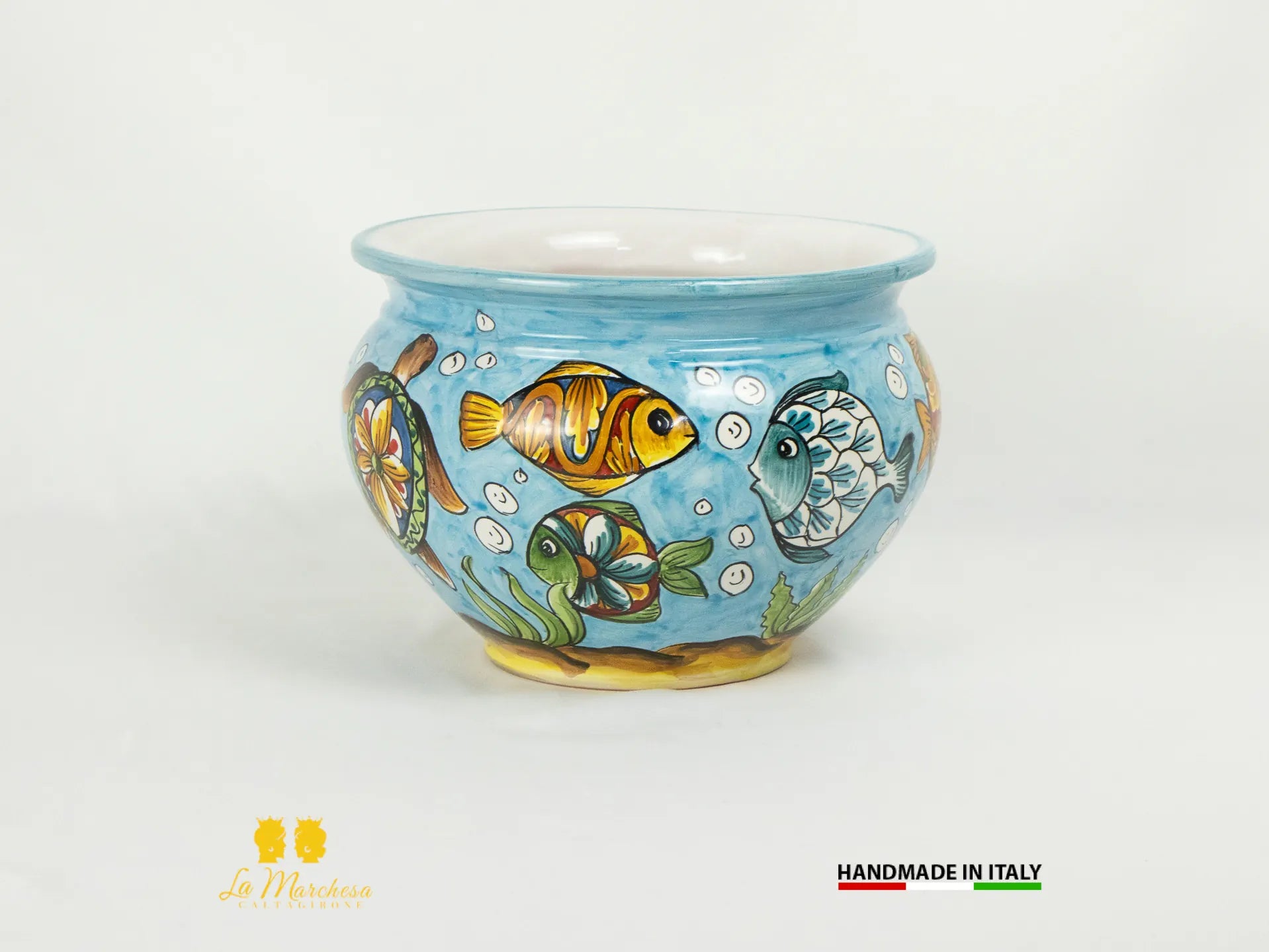 Vaso decorato in Ceramica di Caltagirone pesci - Varie Misure