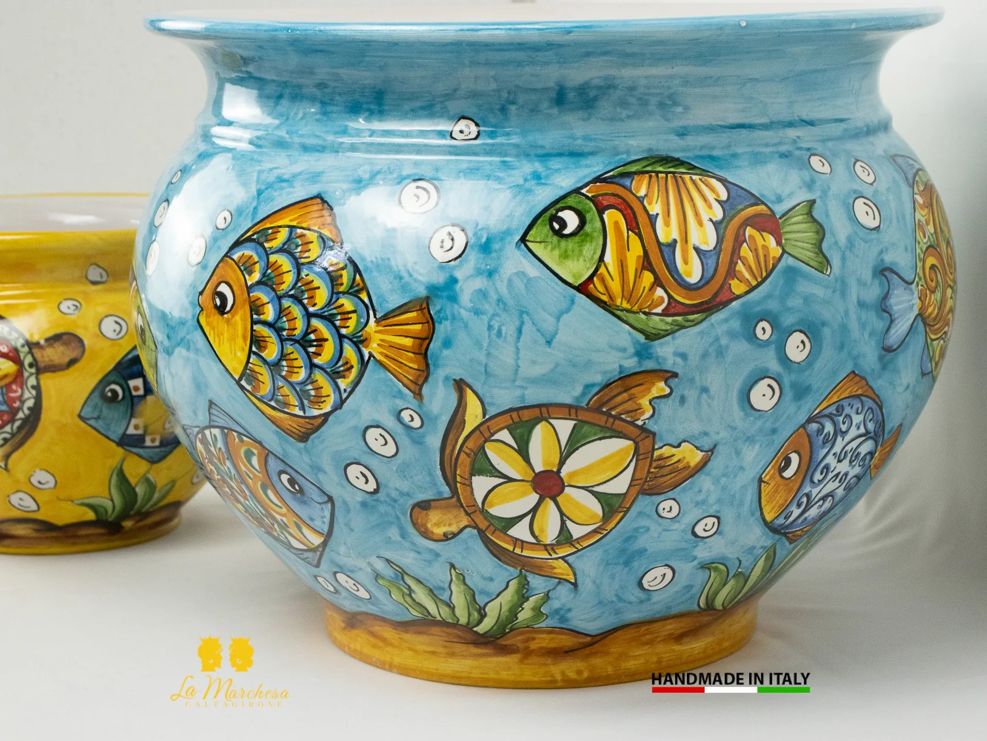 Vaso decorato in Ceramica di Caltagirone pesci - Varie Misure