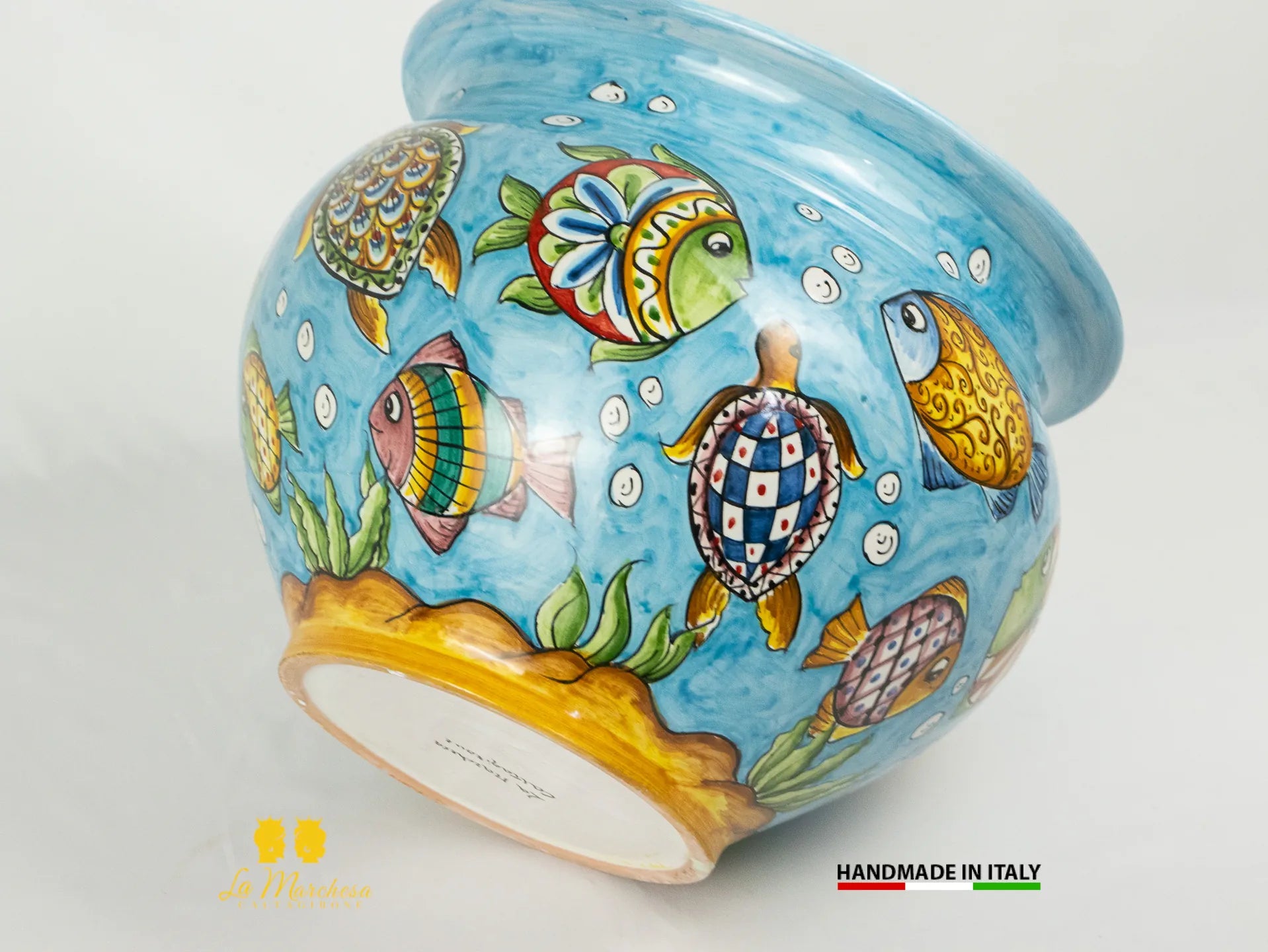 Vaso decorato in Ceramica di Caltagirone pesci - Varie Misure