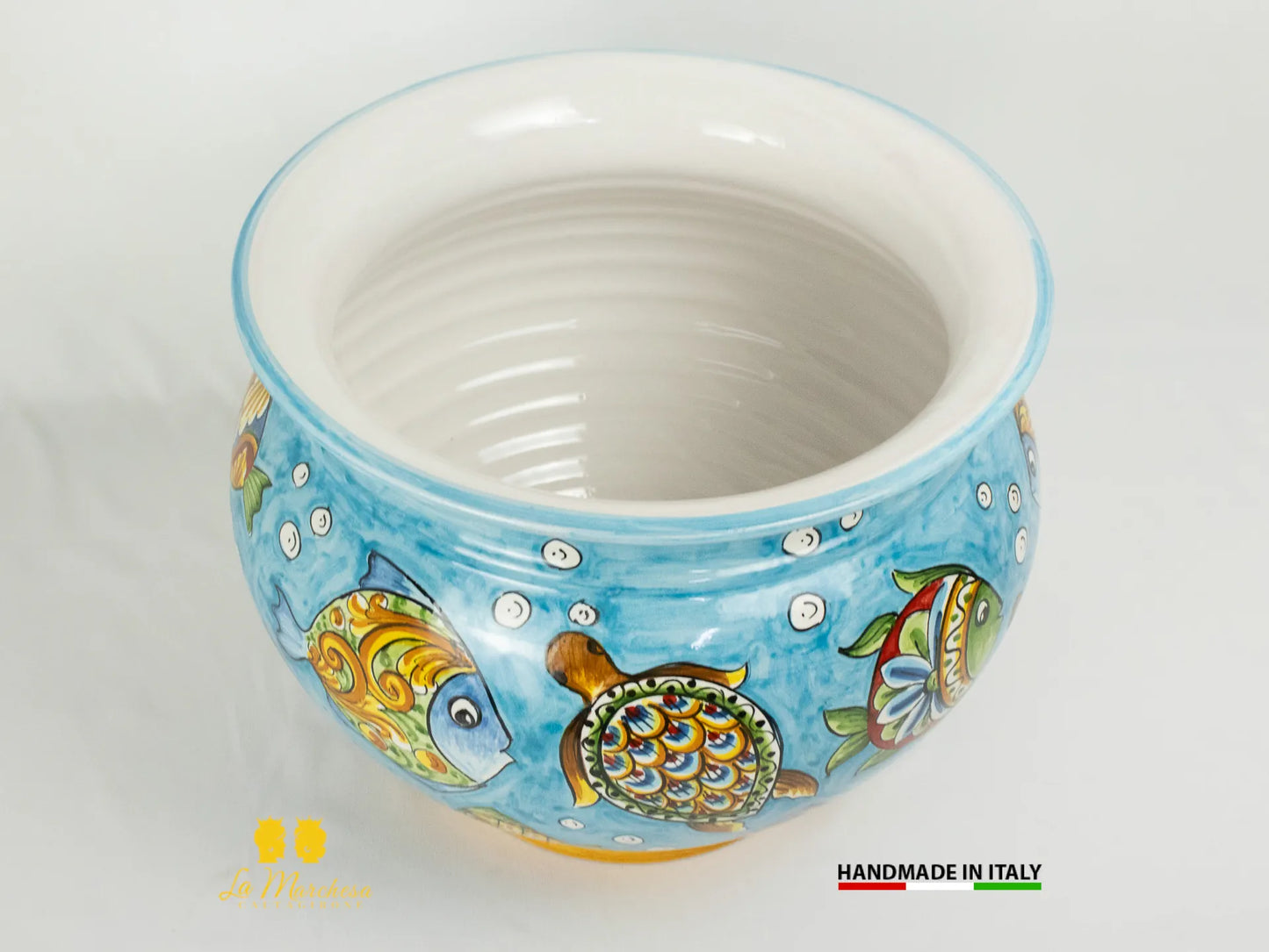 Vaso decorato in Ceramica di Caltagirone pesci - Varie Misure