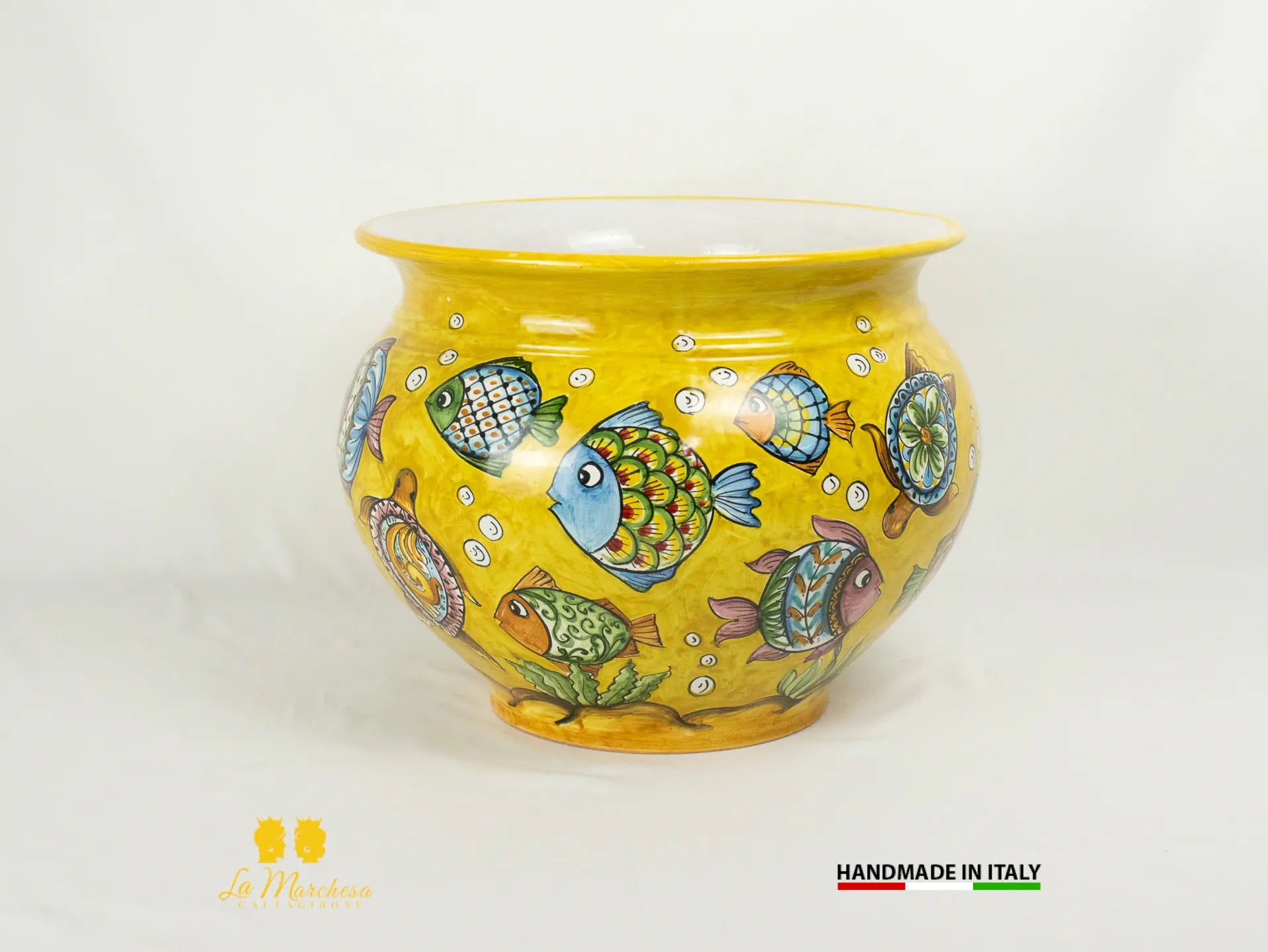 Vaso decorato in Ceramica di Caltagirone pesci - Varie Misure