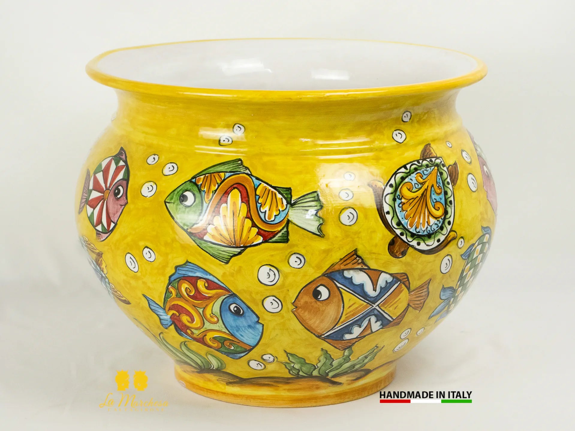 Vaso decorato in Ceramica di Caltagirone pesci - Varie Misure