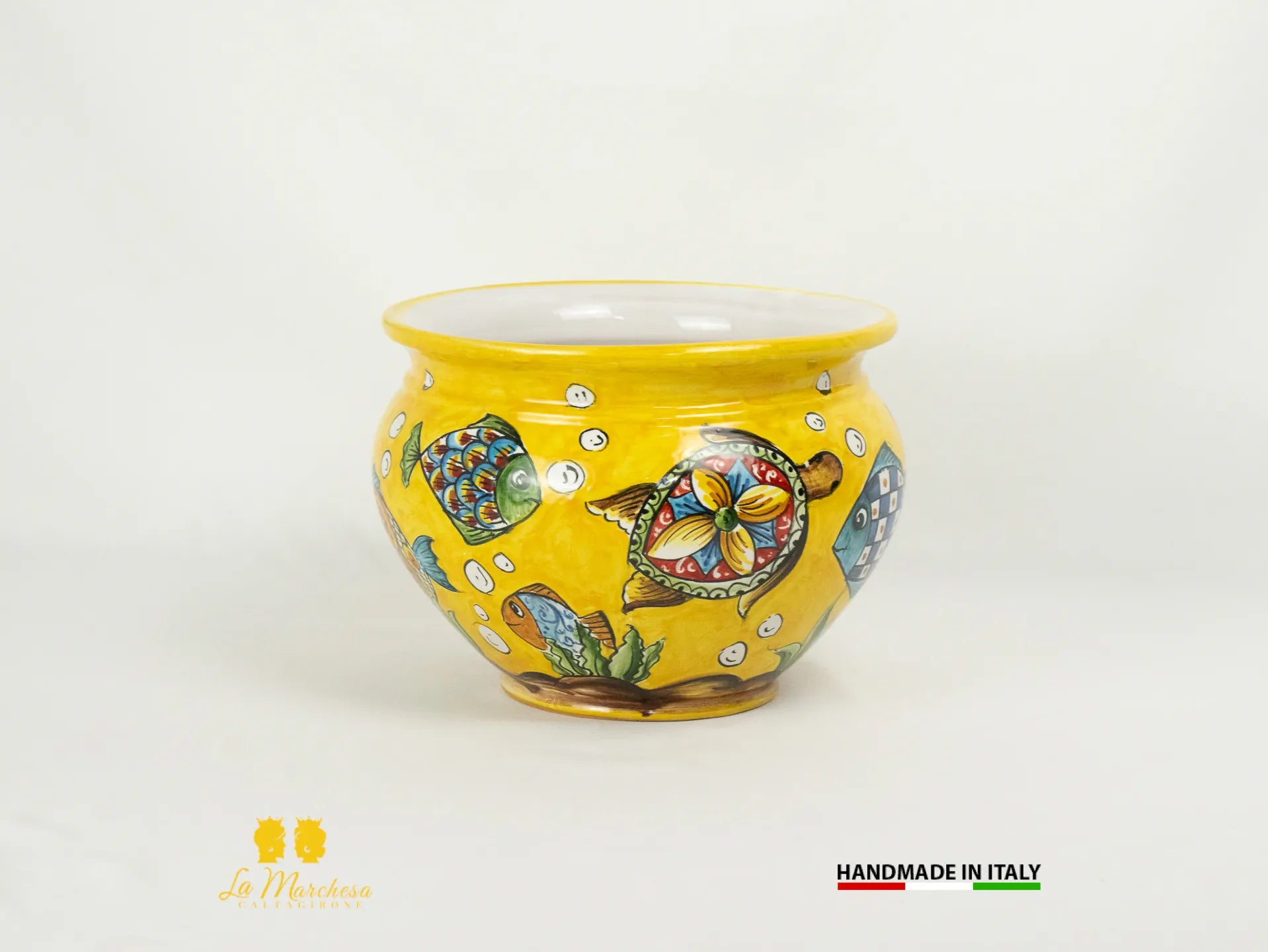 Vaso decorato in Ceramica di Caltagirone pesci - Varie Misure