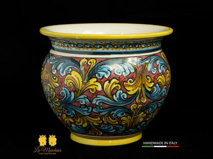 Portavaso Vaso in Ceramica di Caltagirone ornato bordeaux - Varie Misure