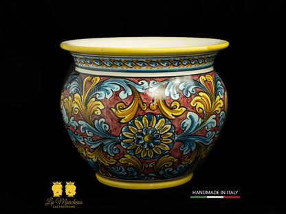 Portavaso Vaso in Ceramica di Caltagirone ornato bordeaux - Varie Misure