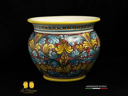 Portavaso Vaso in Ceramica di Caltagirone ornato bordeaux L30