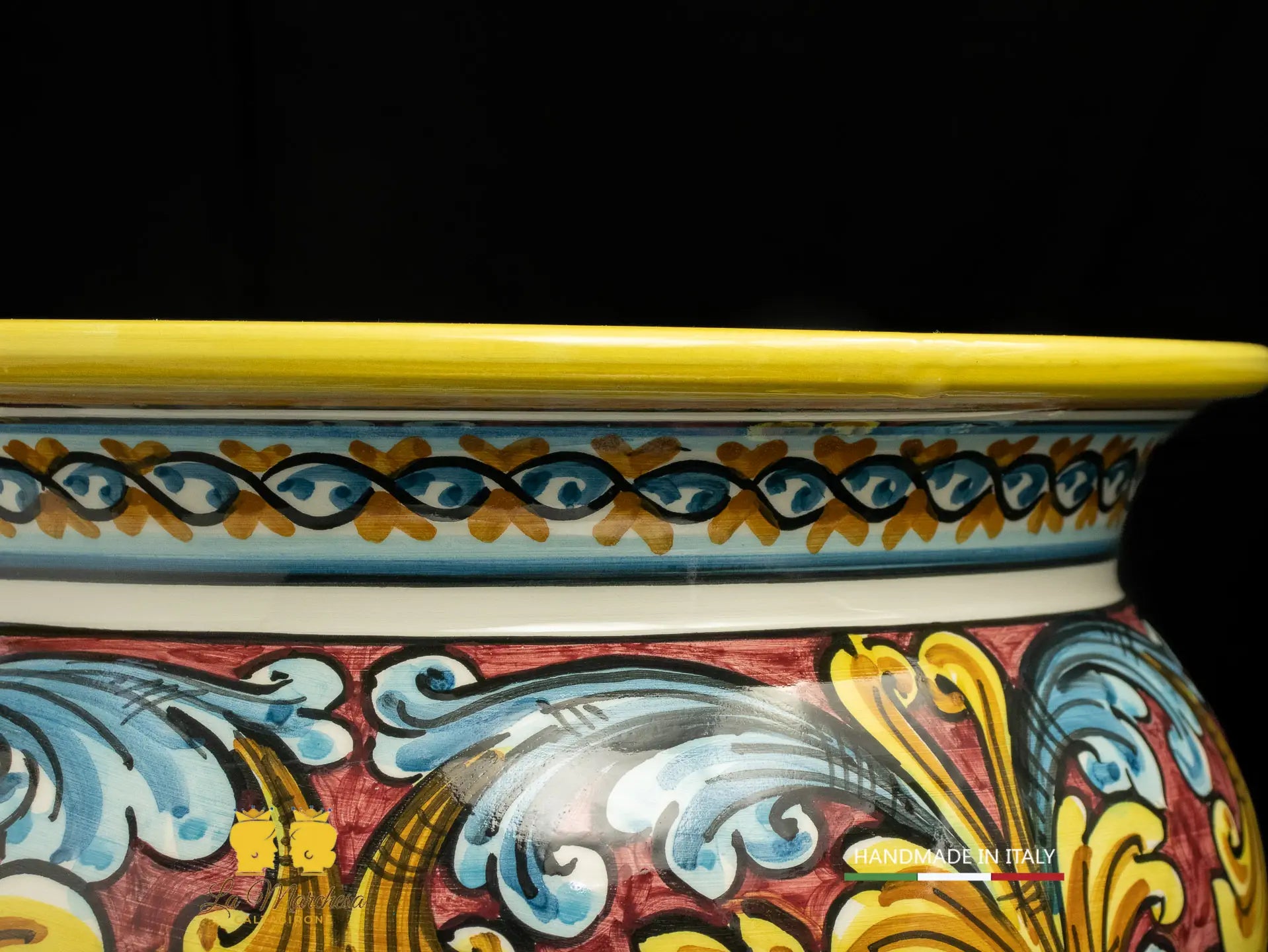 Portavaso Vaso in Ceramica di Caltagirone ornato bordeaux L30