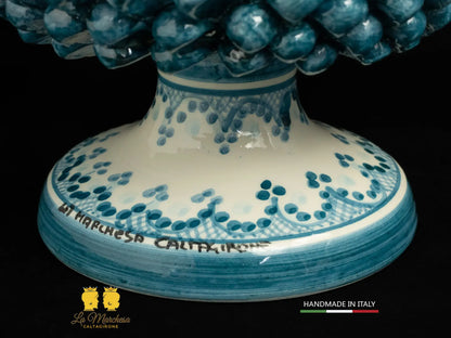 Portavaso chicchi Pigna Siciliana in Ceramica di Caltagirone blu antico bianco cm24