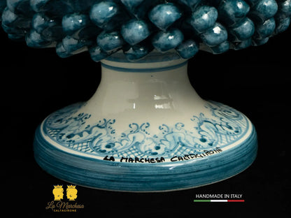Portavaso chicchi Pigna Siciliana in Ceramica di Caltagirone blu antico bianco cm30