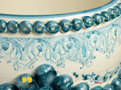 Portavaso chicchi Pigna Siciliana in Ceramica di Caltagirone blu antico bianco cm30