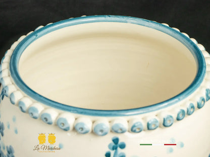 Portavaso chicchi Pigna Siciliana in Ceramica di Caltagirone blu antico bianco cm30