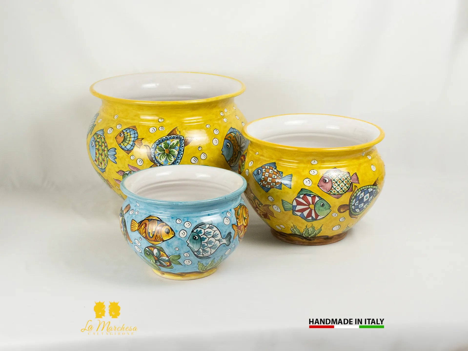 Vaso portavaso in Ceramica di Caltagirone pesci - Varie Misure