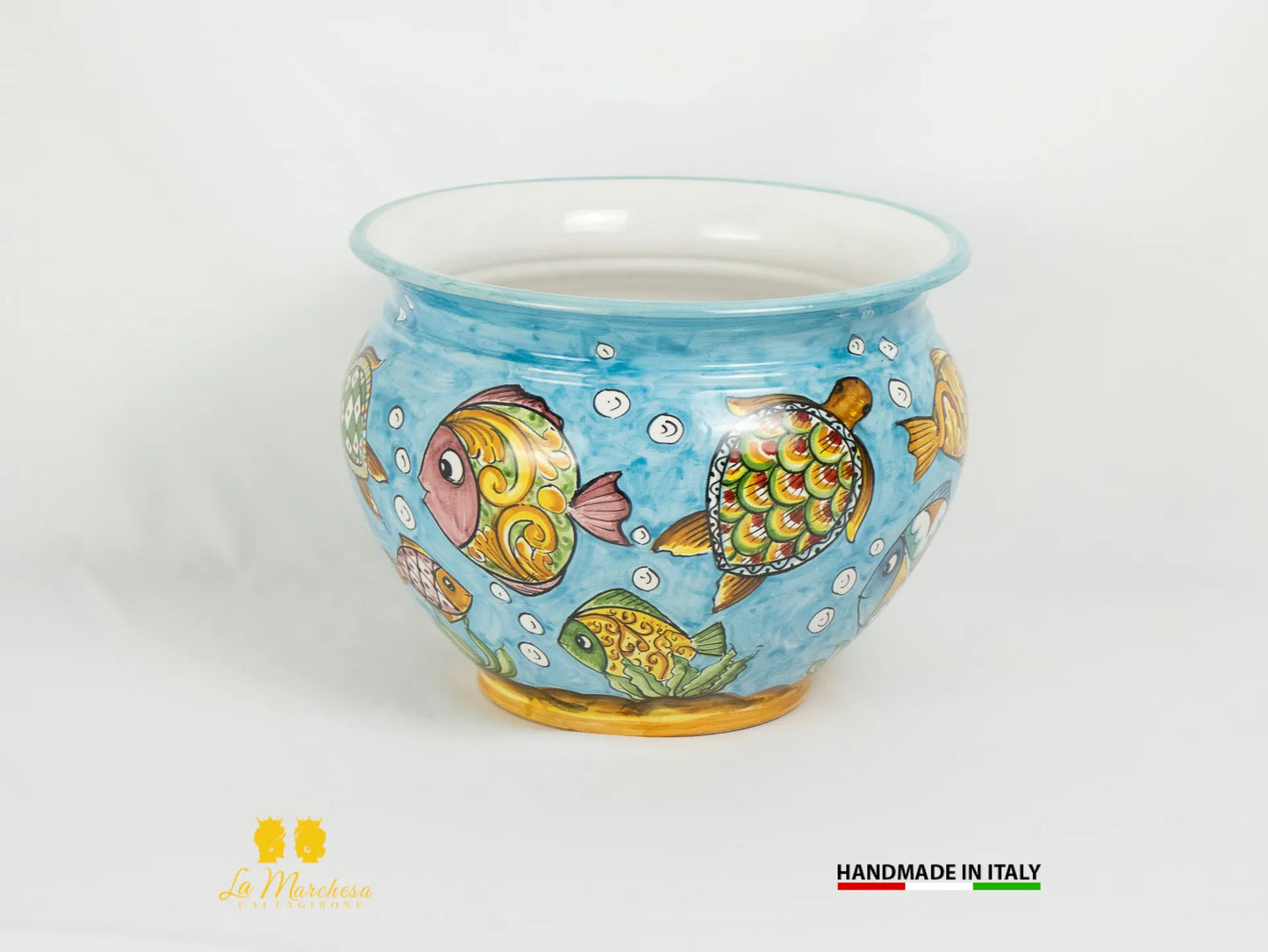 Vaso portavaso in Ceramica di Caltagirone pesci - Varie Misure