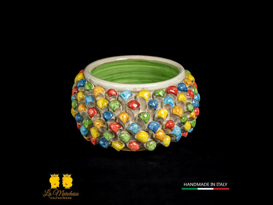 Vaso Portavaso in Ceramica di Caltagirone Pigna Artigianale multicolore 20cm