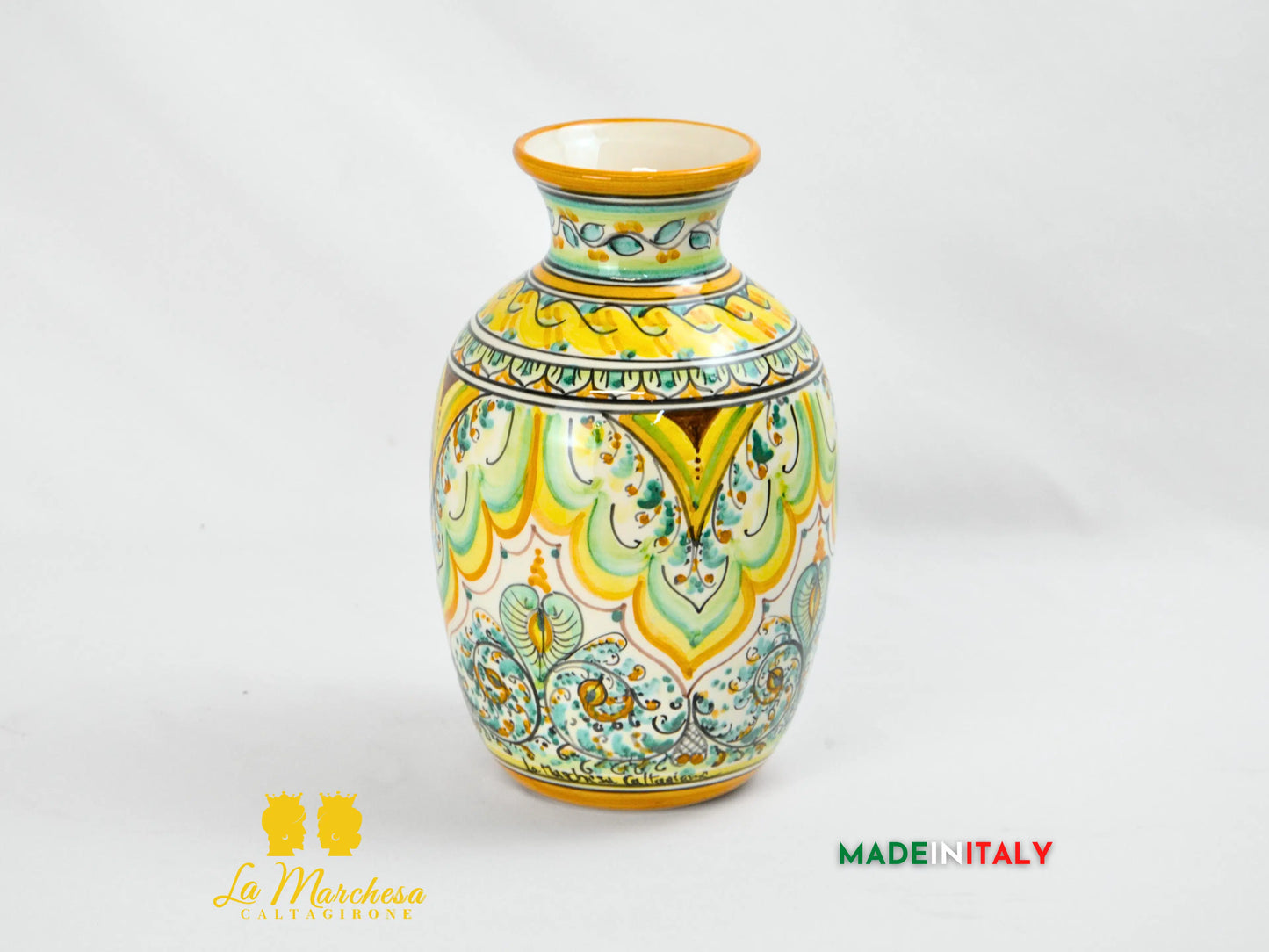 Vaso Collo Medio Decorato in Ceramica di Caltagirone 27cm - Vari Decori