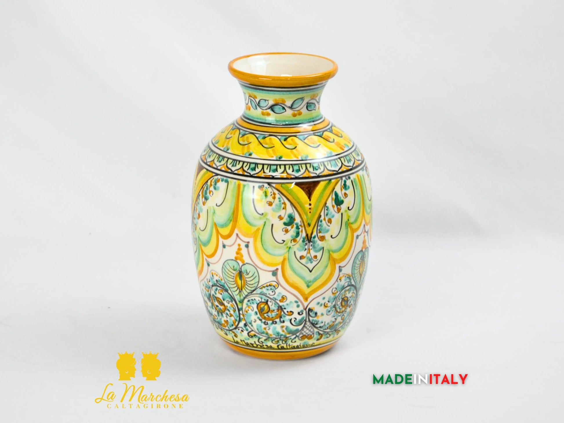 Vaso Collo Medio Decorato in Ceramica di Caltagirone 27cm - Vari Decori