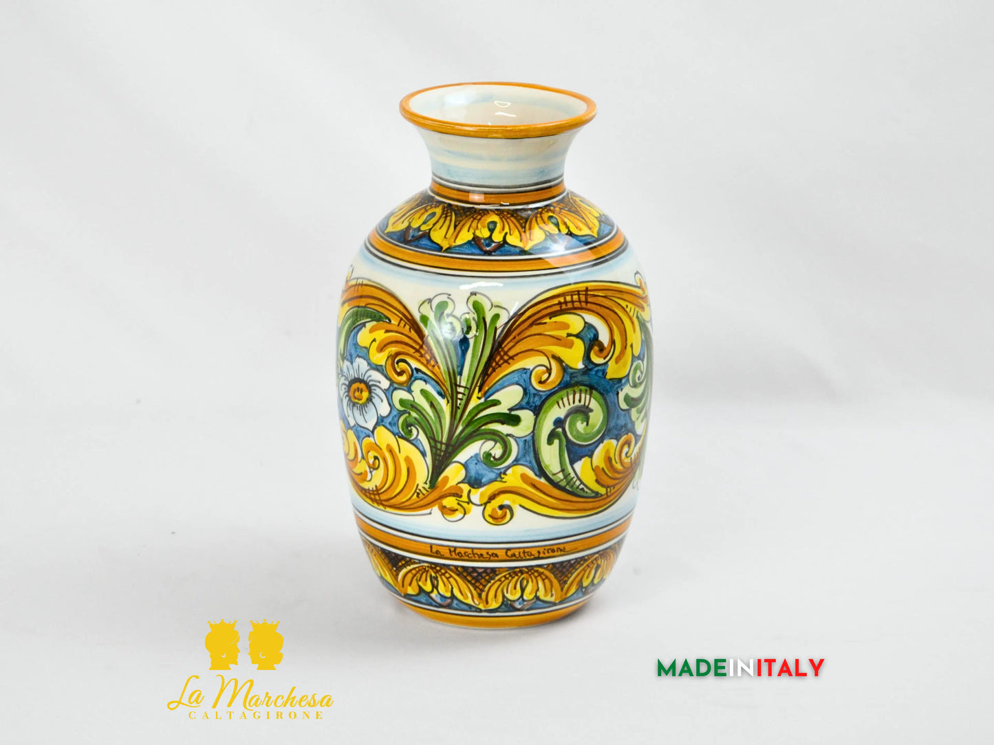 Vaso Collo Medio Decorato in Ceramica di Caltagirone 27cm - Vari Decori
