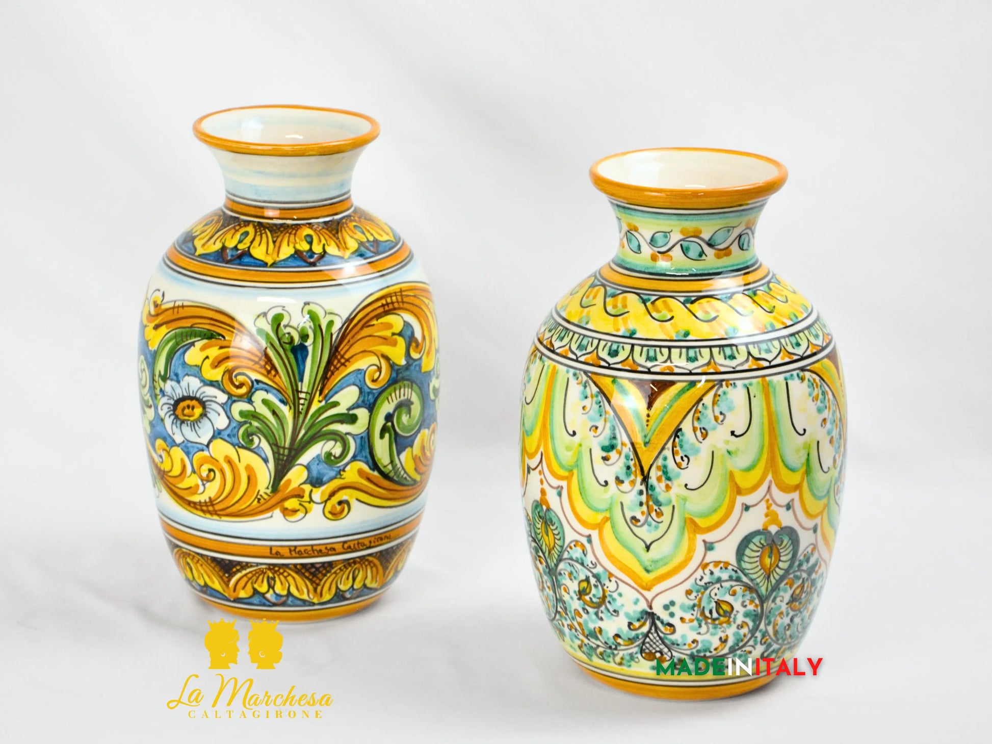 Vaso Collo Medio Decorato in Ceramica di Caltagirone 27cm - Vari Decori
