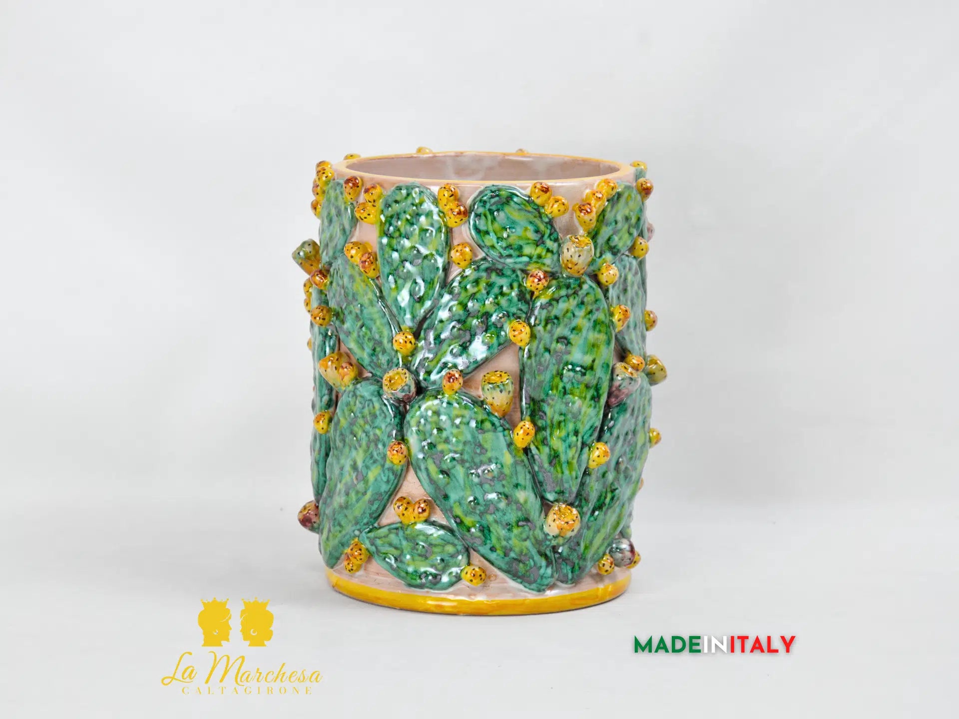 Vaso Decorato Fichi D'India in Ceramica di Caltagirone SERIE LUX - Vari Modelli