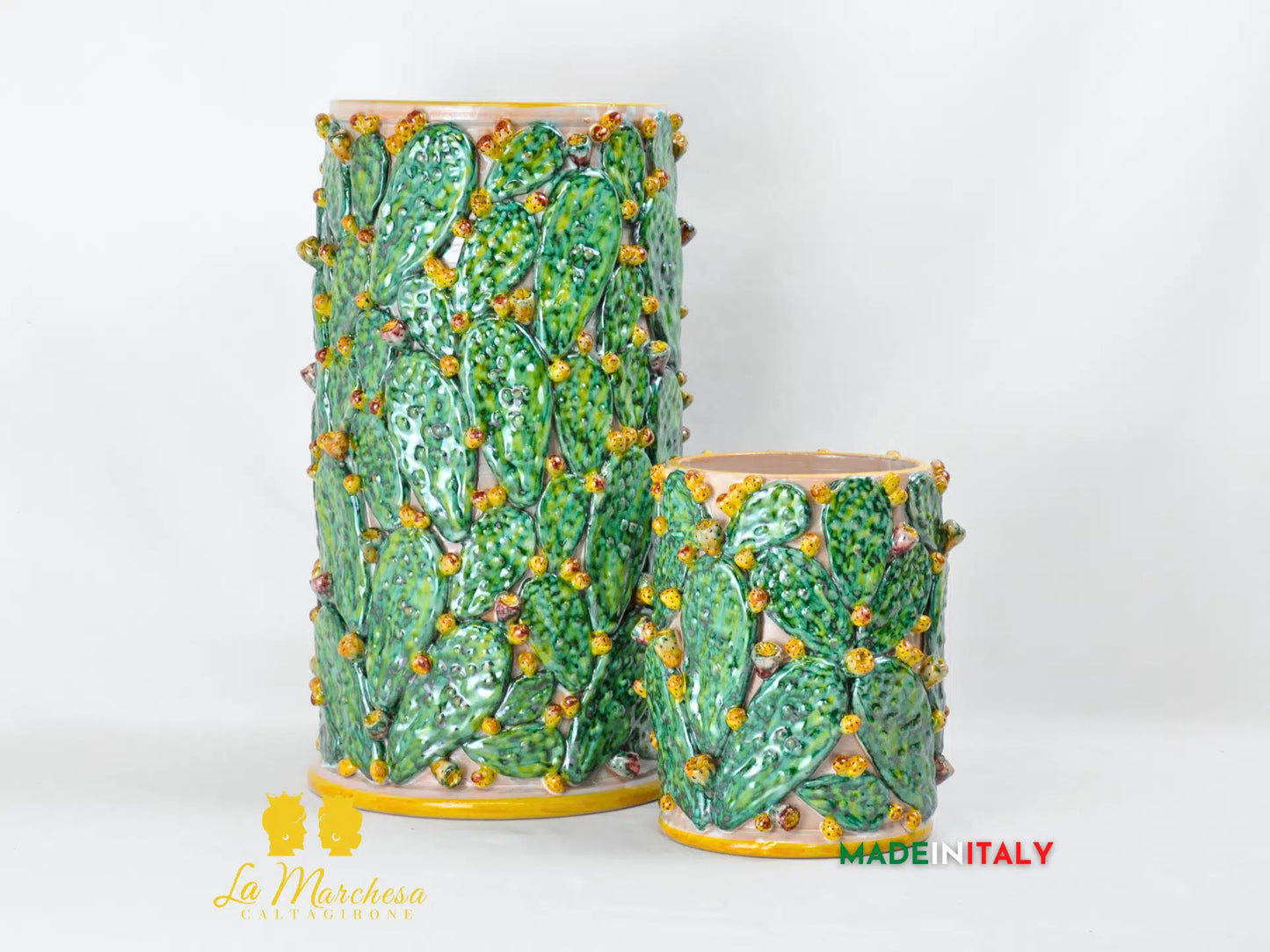 Vaso Decorato Fichi D'India in Ceramica di Caltagirone SERIE LUX - Vari Modelli